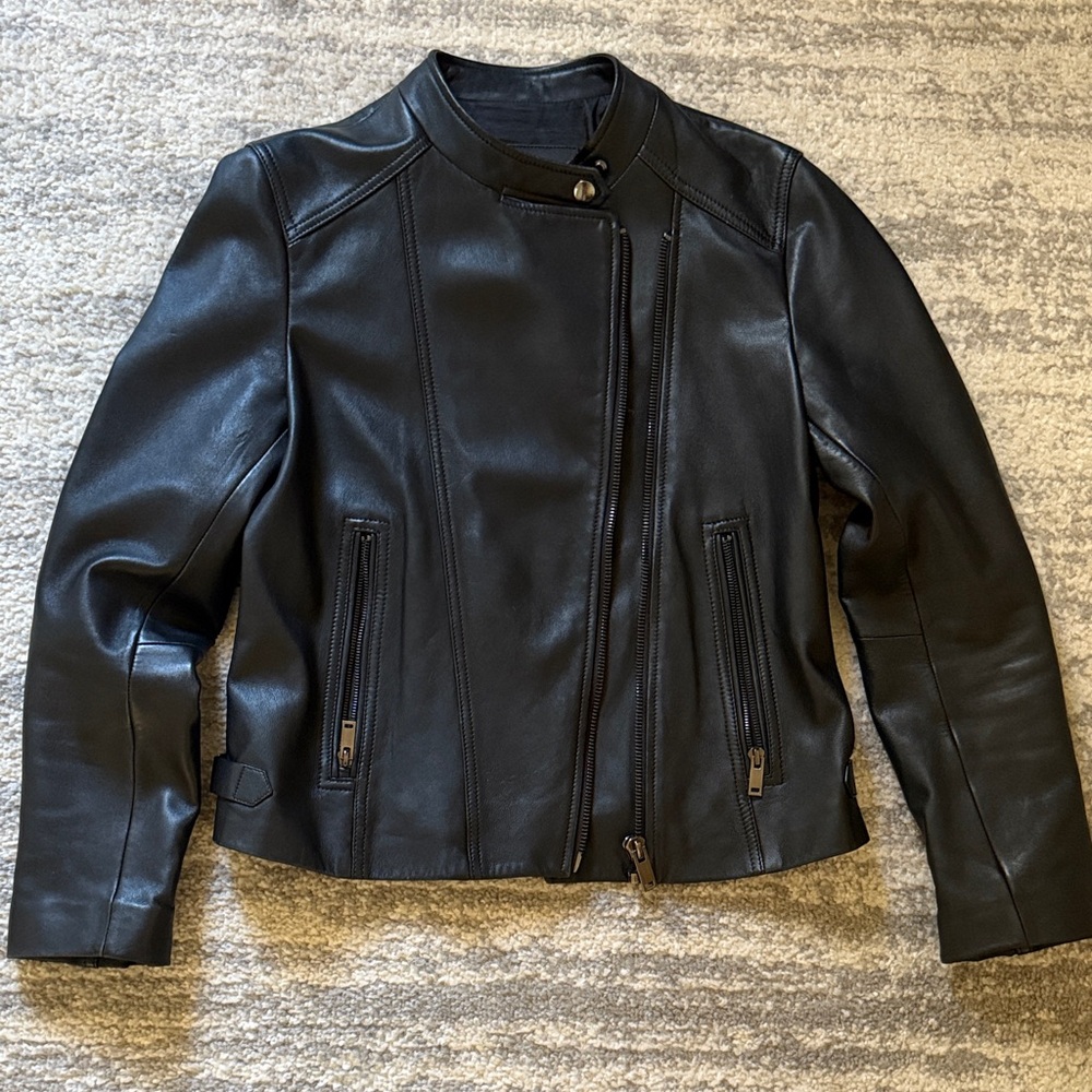 Massimo Dutti Black Leather Biker Jacket